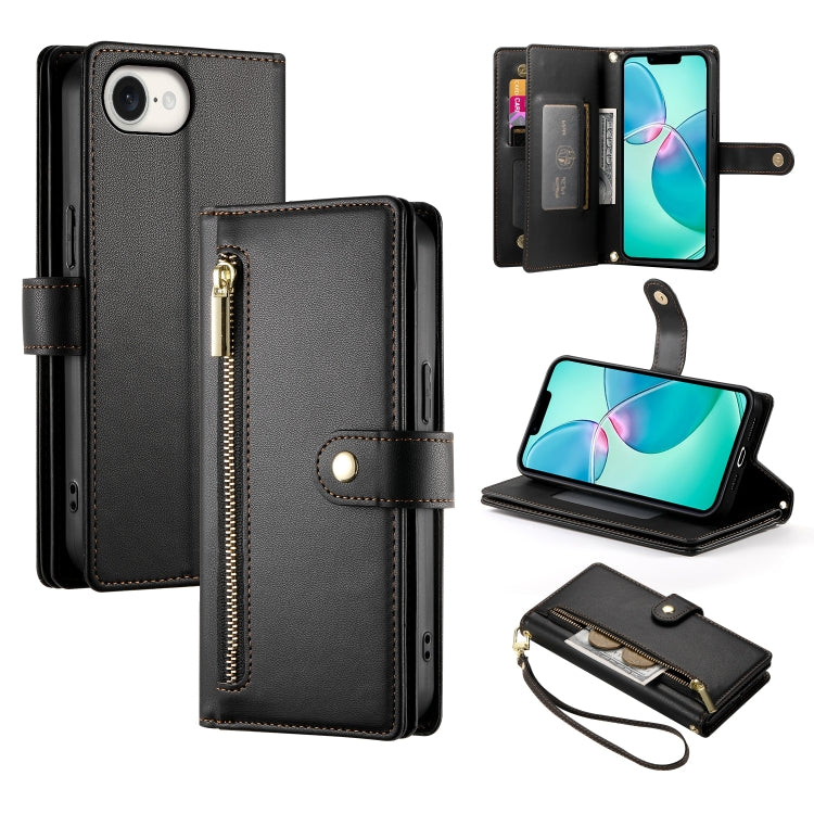 Handytasche aus Leder mit Reißverschluss und neun Kartenfächern, für iPhone 17 Pro Max, für iPhone 17 Pro, für iPhone 17, für iPhone Air, für iPhone 16e, für iPhone 16 Pro Max, für iPhone 16 Pro, für iPhone 16 Plus