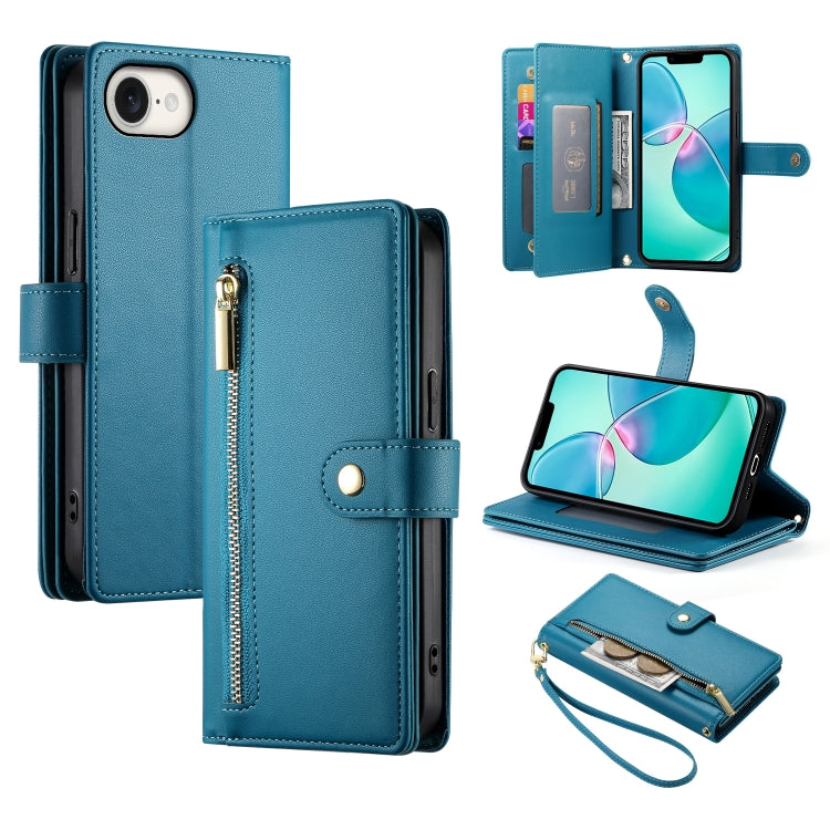 Handytasche aus Leder mit Reißverschluss und neun Kartenfächern, für iPhone 17 Pro Max, für iPhone 17 Pro, für iPhone 17, für iPhone Air, für iPhone 16e, für iPhone 16 Pro Max, für iPhone 16 Pro, für iPhone 16 Plus