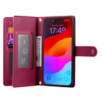 Handytasche aus Leder mit Reißverschluss und neun Kartenfächern, für iPhone 17 Pro Max, für iPhone 17 Pro, für iPhone 17, für iPhone Air, für iPhone 16e, für iPhone 16 Pro Max, für iPhone 16 Pro, für iPhone 16 Plus