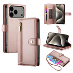 Handytasche aus Leder mit Reißverschluss und neun Kartenfächern, für iPhone 17 Pro Max, für iPhone 17 Pro, für iPhone 17, für iPhone Air, für iPhone 16e, für iPhone 16 Pro Max, für iPhone 16 Pro, für iPhone 16 Plus