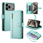 Handytasche aus Leder mit Reißverschluss und neun Kartenfächern, für iPhone 17 Pro Max, für iPhone 17 Pro, für iPhone 17, für iPhone Air, für iPhone 16e, für iPhone 16 Pro Max, für iPhone 16 Pro, für iPhone 16 Plus
