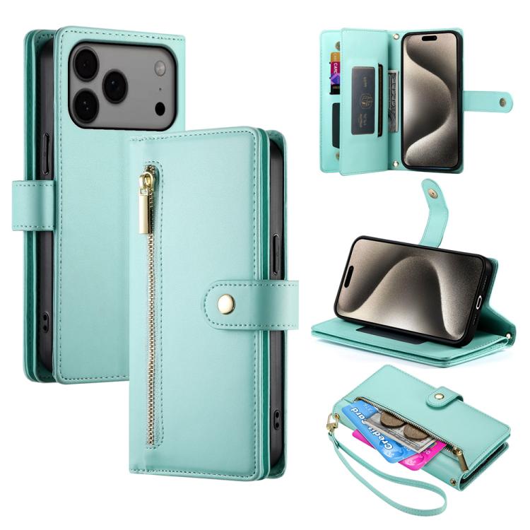 Handytasche aus Leder mit Reißverschluss und neun Kartenfächern, für iPhone 17 Pro Max, für iPhone 17 Pro, für iPhone 17, für iPhone Air, für iPhone 16e, für iPhone 16 Pro Max, für iPhone 16 Pro, für iPhone 16 Plus