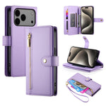 Handytasche aus Leder mit Reißverschluss und neun Kartenfächern, für iPhone 17 Pro Max, für iPhone 17 Pro, für iPhone 17, für iPhone Air, für iPhone 16e, für iPhone 16 Pro Max, für iPhone 16 Pro, für iPhone 16 Plus