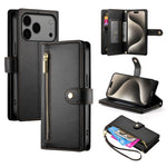 Handytasche aus Leder mit Reißverschluss und neun Kartenfächern, für iPhone 17 Pro Max, für iPhone 17 Pro, für iPhone 17, für iPhone Air, für iPhone 16e, für iPhone 16 Pro Max, für iPhone 16 Pro, für iPhone 16 Plus