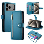 Handytasche aus Leder mit Reißverschluss und neun Kartenfächern, für iPhone 17 Pro Max, für iPhone 17 Pro, für iPhone 17, für iPhone Air, für iPhone 16e, für iPhone 16 Pro Max, für iPhone 16 Pro, für iPhone 16 Plus
