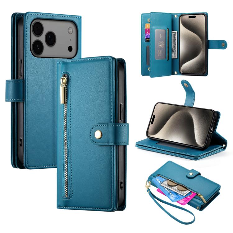 Handytasche aus Leder mit Reißverschluss und neun Kartenfächern, für iPhone 17 Pro Max, für iPhone 17 Pro, für iPhone 17, für iPhone Air, für iPhone 16e, für iPhone 16 Pro Max, für iPhone 16 Pro, für iPhone 16 Plus