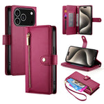 Handytasche aus Leder mit Reißverschluss und neun Kartenfächern, für iPhone 17 Pro Max, für iPhone 17 Pro, für iPhone 17, für iPhone Air, für iPhone 16e, für iPhone 16 Pro Max, für iPhone 16 Pro, für iPhone 16 Plus