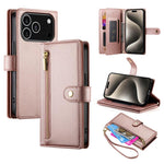 Handytasche aus Leder mit Reißverschluss und neun Kartenfächern, für iPhone 17 Pro Max, für iPhone 17 Pro, für iPhone 17, für iPhone Air, für iPhone 16e, für iPhone 16 Pro Max, für iPhone 16 Pro, für iPhone 16 Plus
