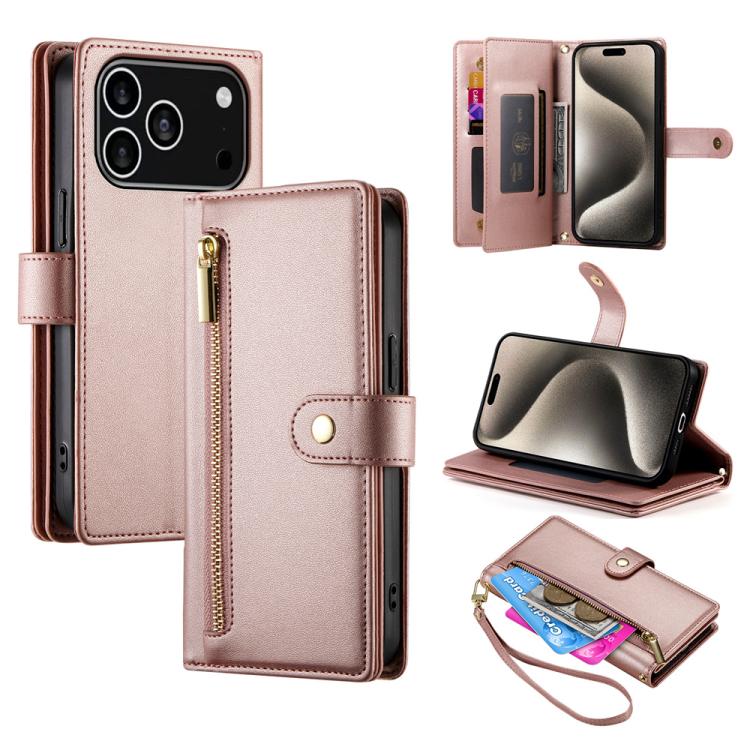 Handytasche aus Leder mit Reißverschluss und neun Kartenfächern, für iPhone 17 Pro Max, für iPhone 17 Pro, für iPhone 17, für iPhone Air, für iPhone 16e, für iPhone 16 Pro Max, für iPhone 16 Pro, für iPhone 16 Plus