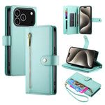 Handytasche aus Leder mit Reißverschluss und neun Kartenfächern, für iPhone 17 Pro Max, für iPhone 17 Pro, für iPhone 17, für iPhone Air, für iPhone 16e, für iPhone 16 Pro Max, für iPhone 16 Pro, für iPhone 16 Plus