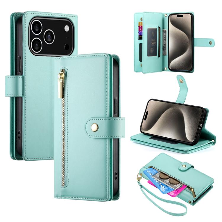 Handytasche aus Leder mit Reißverschluss und neun Kartenfächern, für iPhone 17 Pro Max, für iPhone 17 Pro, für iPhone 17, für iPhone Air, für iPhone 16e, für iPhone 16 Pro Max, für iPhone 16 Pro, für iPhone 16 Plus