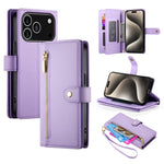 Handytasche aus Leder mit Reißverschluss und neun Kartenfächern, für iPhone 17 Pro Max, für iPhone 17 Pro, für iPhone 17, für iPhone Air, für iPhone 16e, für iPhone 16 Pro Max, für iPhone 16 Pro, für iPhone 16 Plus