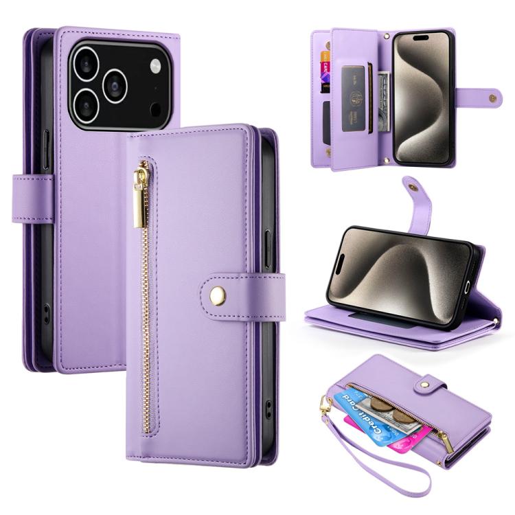 Handytasche aus Leder mit Reißverschluss und neun Kartenfächern, für iPhone 17 Pro Max, für iPhone 17 Pro, für iPhone 17, für iPhone Air, für iPhone 16e, für iPhone 16 Pro Max, für iPhone 16 Pro, für iPhone 16 Plus
