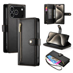 Handytasche aus Leder mit Reißverschluss und neun Kartenfächern, für iPhone 17 Pro Max, für iPhone 17 Pro, für iPhone 17, für iPhone Air, für iPhone 16e, für iPhone 16 Pro Max, für iPhone 16 Pro, für iPhone 16 Plus