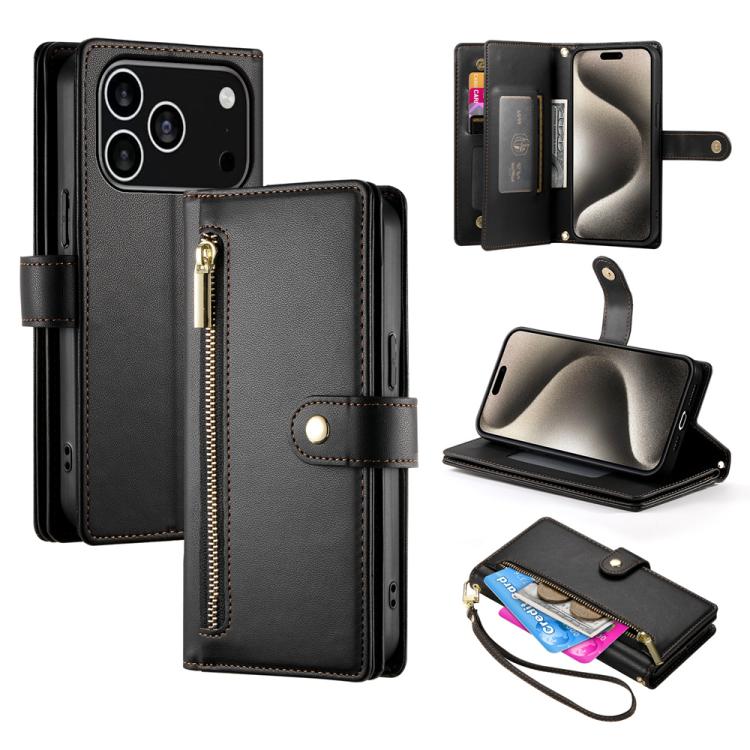 Handytasche aus Leder mit Reißverschluss und neun Kartenfächern, für iPhone 17 Pro Max, für iPhone 17 Pro, für iPhone 17, für iPhone Air, für iPhone 16e, für iPhone 16 Pro Max, für iPhone 16 Pro, für iPhone 16 Plus
