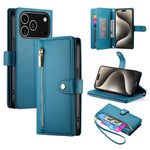 Handytasche aus Leder mit Reißverschluss und neun Kartenfächern, für iPhone 17 Pro Max, für iPhone 17 Pro, für iPhone 17, für iPhone Air, für iPhone 16e, für iPhone 16 Pro Max, für iPhone 16 Pro, für iPhone 16 Plus