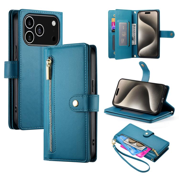 Handytasche aus Leder mit Reißverschluss und neun Kartenfächern, für iPhone 17 Pro Max, für iPhone 17 Pro, für iPhone 17, für iPhone Air, für iPhone 16e, für iPhone 16 Pro Max, für iPhone 16 Pro, für iPhone 16 Plus
