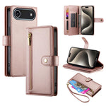 Handytasche aus Leder mit Reißverschluss und neun Kartenfächern, für iPhone 17 Pro Max, für iPhone 17 Pro, für iPhone 17, für iPhone Air, für iPhone 16e, für iPhone 16 Pro Max, für iPhone 16 Pro, für iPhone 16 Plus