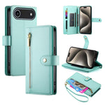 Handytasche aus Leder mit Reißverschluss und neun Kartenfächern, für iPhone 17 Pro Max, für iPhone 17 Pro, für iPhone 17, für iPhone Air, für iPhone 16e, für iPhone 16 Pro Max, für iPhone 16 Pro, für iPhone 16 Plus