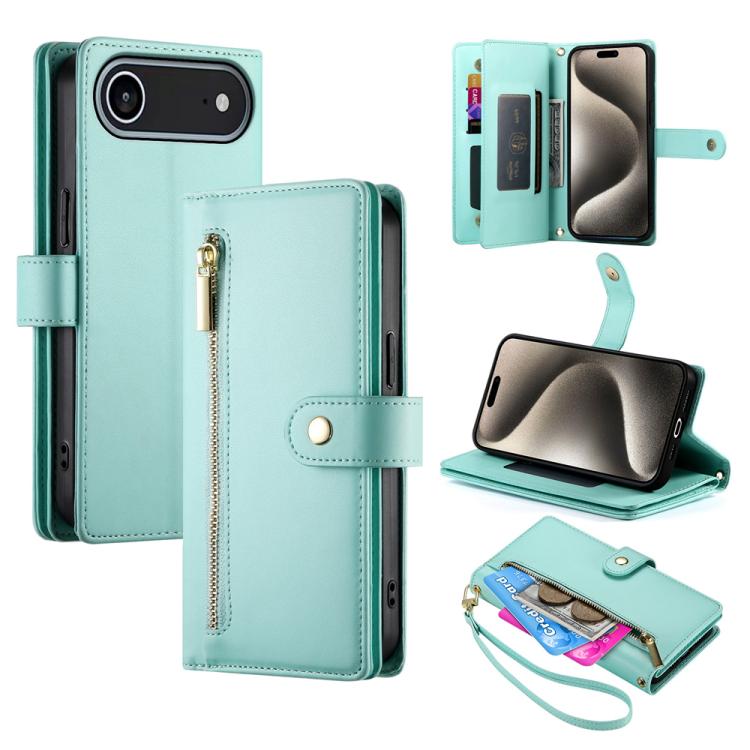 Handytasche aus Leder mit Reißverschluss und neun Kartenfächern, für iPhone 17 Pro Max, für iPhone 17 Pro, für iPhone 17, für iPhone Air, für iPhone 16e, für iPhone 16 Pro Max, für iPhone 16 Pro, für iPhone 16 Plus