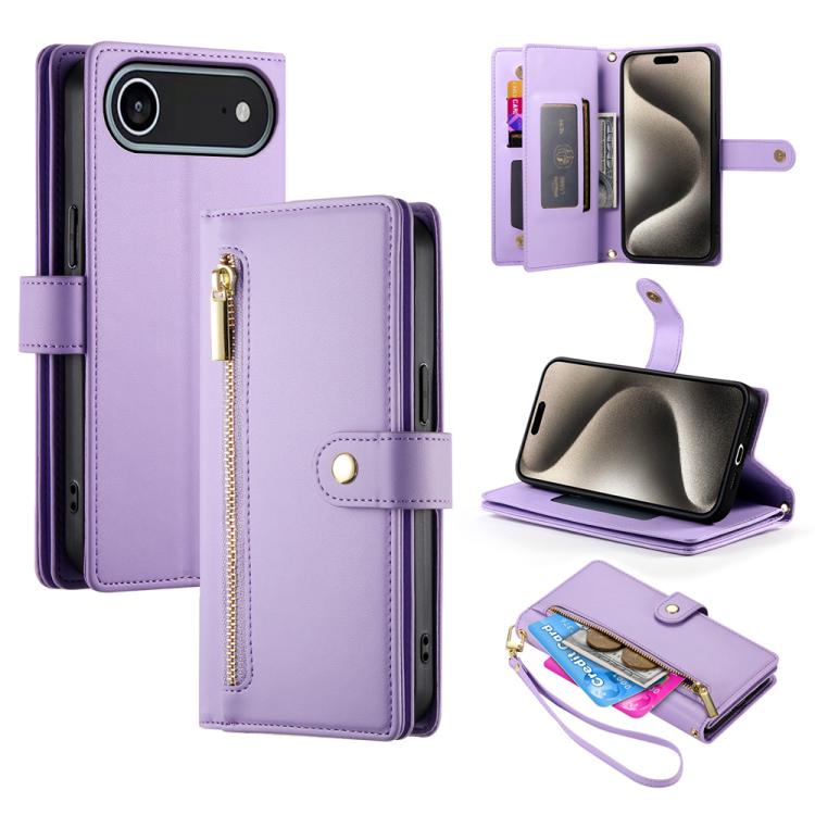 Handytasche aus Leder mit Reißverschluss und neun Kartenfächern, für iPhone 17 Pro Max, für iPhone 17 Pro, für iPhone 17, für iPhone Air, für iPhone 16e, für iPhone 16 Pro Max, für iPhone 16 Pro, für iPhone 16 Plus