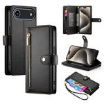 Handytasche aus Leder mit Reißverschluss und neun Kartenfächern, für iPhone 17 Pro Max, für iPhone 17 Pro, für iPhone 17, für iPhone Air, für iPhone 16e, für iPhone 16 Pro Max, für iPhone 16 Pro, für iPhone 16 Plus