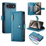 Handytasche aus Leder mit Reißverschluss und neun Kartenfächern, für iPhone 17 Pro Max, für iPhone 17 Pro, für iPhone 17, für iPhone Air, für iPhone 16e, für iPhone 16 Pro Max, für iPhone 16 Pro, für iPhone 16 Plus