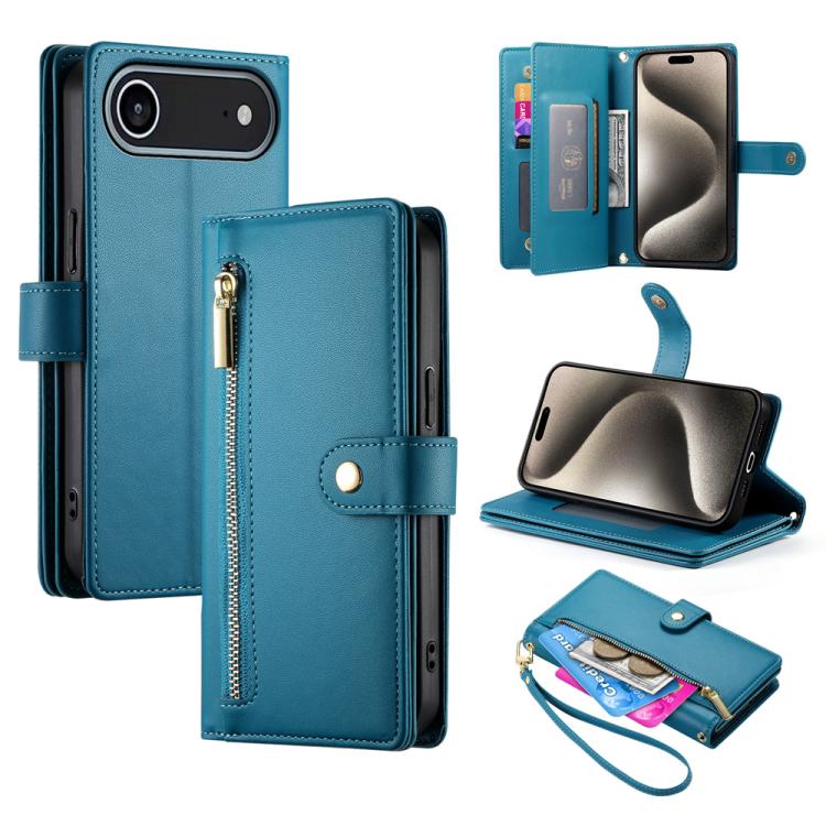 Handytasche aus Leder mit Reißverschluss und neun Kartenfächern, für iPhone 17 Pro Max, für iPhone 17 Pro, für iPhone 17, für iPhone Air, für iPhone 16e, für iPhone 16 Pro Max, für iPhone 16 Pro, für iPhone 16 Plus
