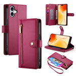 Handytasche aus Leder mit Reißverschluss und neun Kartenfächern, für iPhone 17 Pro Max, für iPhone 17 Pro, für iPhone 17, für iPhone Air, für iPhone 16e, für iPhone 16 Pro Max, für iPhone 16 Pro, für iPhone 16 Plus