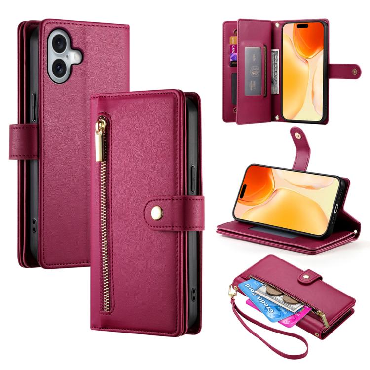 Handytasche aus Leder mit Reißverschluss und neun Kartenfächern, für iPhone 17 Pro Max, für iPhone 17 Pro, für iPhone 17, für iPhone Air, für iPhone 16e, für iPhone 16 Pro Max, für iPhone 16 Pro, für iPhone 16 Plus
