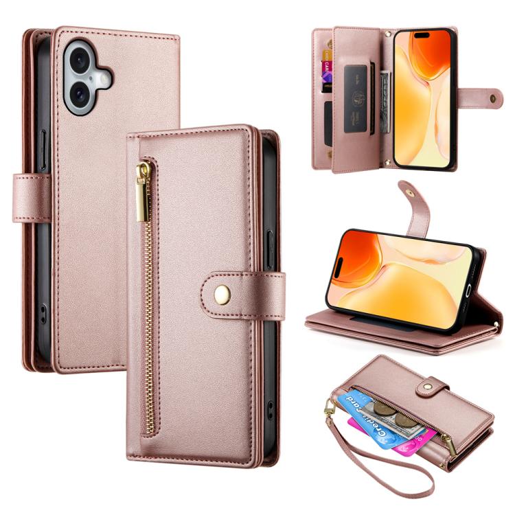 Handytasche aus Leder mit Reißverschluss und neun Kartenfächern, für iPhone 17 Pro Max, für iPhone 17 Pro, für iPhone 17, für iPhone Air, für iPhone 16e, für iPhone 16 Pro Max, für iPhone 16 Pro, für iPhone 16 Plus