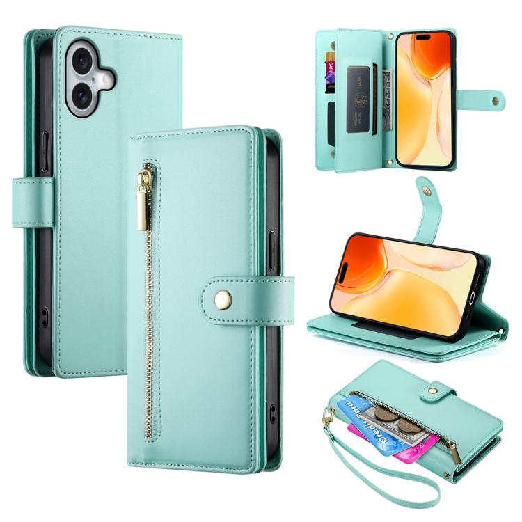 Handytasche aus Leder mit Reißverschluss und neun Kartenfächern, für iPhone 17 Pro Max, für iPhone 17 Pro, für iPhone 17, für iPhone Air, für iPhone 16e, für iPhone 16 Pro Max, für iPhone 16 Pro, für iPhone 16 Plus