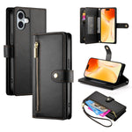 Handytasche aus Leder mit Reißverschluss und neun Kartenfächern, für iPhone 17 Pro Max, für iPhone 17 Pro, für iPhone 17, für iPhone Air, für iPhone 16e, für iPhone 16 Pro Max, für iPhone 16 Pro, für iPhone 16 Plus