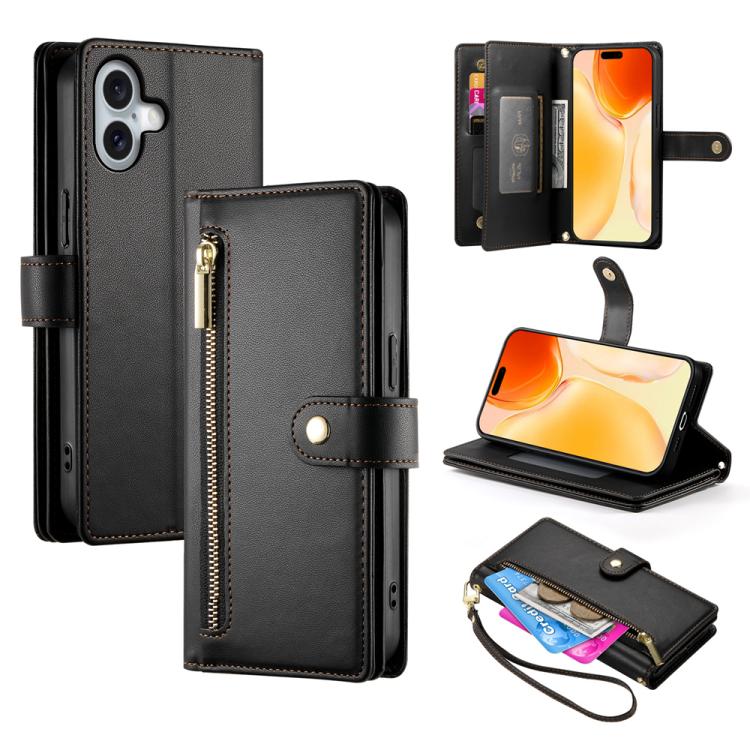 Handytasche aus Leder mit Reißverschluss und neun Kartenfächern, für iPhone 17 Pro Max, für iPhone 17 Pro, für iPhone 17, für iPhone Air, für iPhone 16e, für iPhone 16 Pro Max, für iPhone 16 Pro, für iPhone 16 Plus