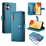 Handytasche aus Leder mit Reißverschluss und neun Kartenfächern, für iPhone 17 Pro Max, für iPhone 17 Pro, für iPhone 17, für iPhone Air, für iPhone 16e, für iPhone 16 Pro Max, für iPhone 16 Pro, für iPhone 16 Plus