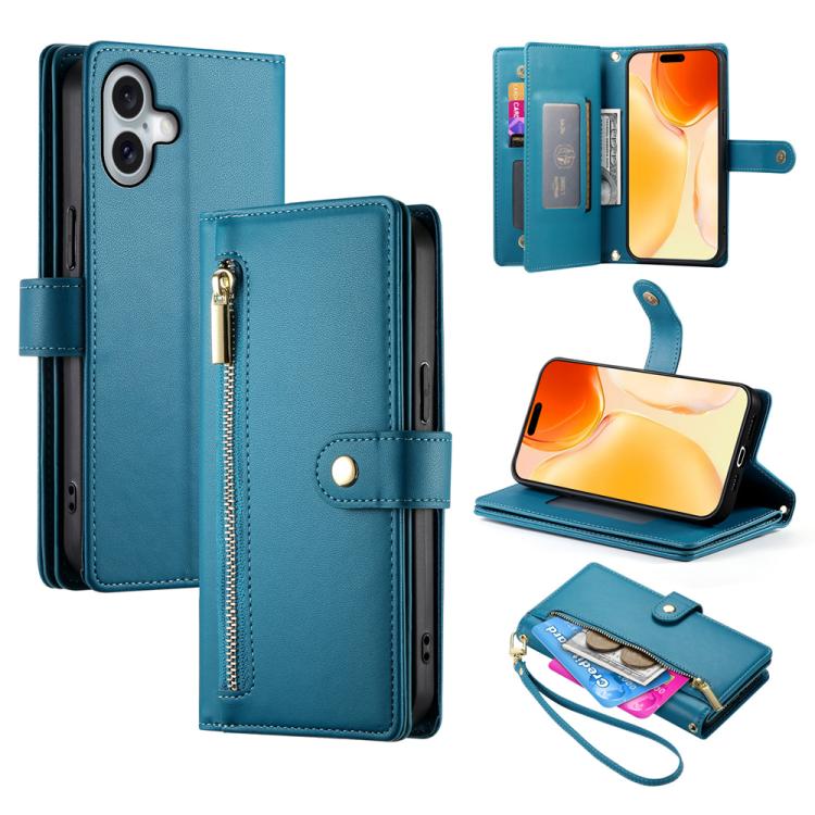 Handytasche aus Leder mit Reißverschluss und neun Kartenfächern, für iPhone 17 Pro Max, für iPhone 17 Pro, für iPhone 17, für iPhone Air, für iPhone 16e, für iPhone 16 Pro Max, für iPhone 16 Pro, für iPhone 16 Plus