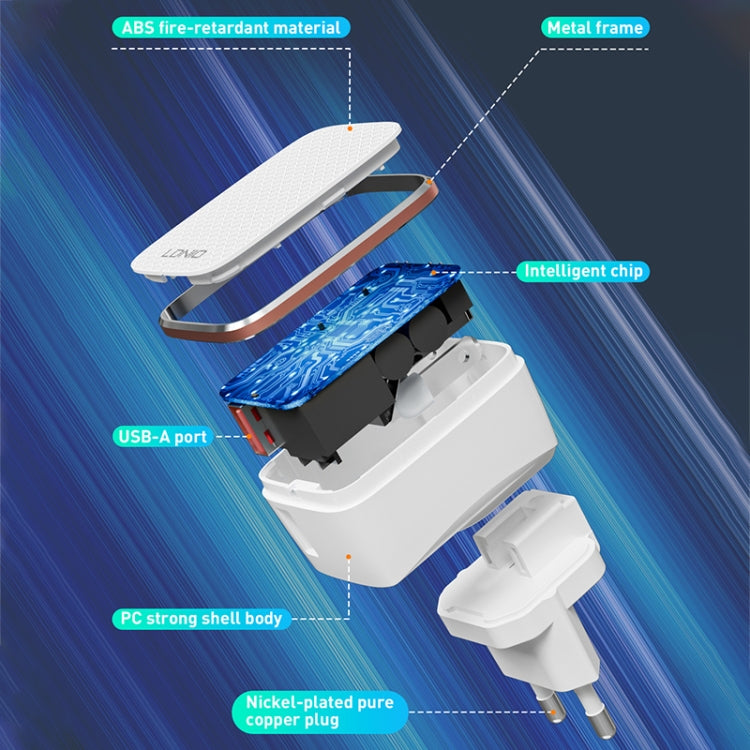 LDNIO A1204Q QC3.0 18W USB-Schnellladegerät mit 1m USB-auf-8-Pin-Kabel, EU-Stecker, UK-Stecker, US-Stecker