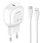 LDNIO A1206C PD27W USB-C / Typ-C Schnellladegerät mit 1m 8-Pin Kabel, EU-Stecker