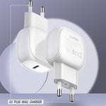 LDNIO A1206C PD27W USB-C / Typ-C Schnellladegerät mit 1m 8-Pin Kabel, EU-Stecker