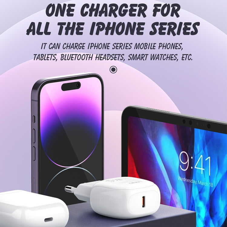 LDNIO A1206C PD27W USB-C / Typ-C Schnellladegerät mit 1m 8-Pin Kabel, EU-Stecker