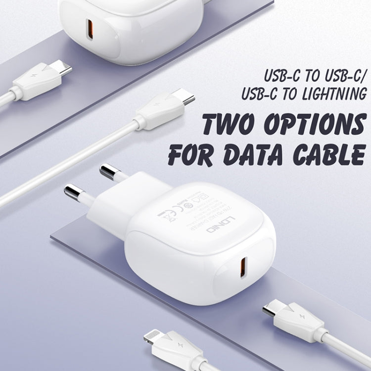 LDNIO A1206C PD27W USB-C / Typ-C Schnellladegerät mit 1m 8-Pin Kabel, EU-Stecker