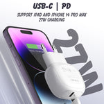 LDNIO A1206C PD27W USB-C / Typ-C Schnellladegerät mit 1m 8-Pin Kabel, EU-Stecker