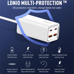 LDNIO A4610C PD65W Dual USB-C / Typ-C + Dual USB Schnellladegerät, Kabellänge: 1,5 m, EU-Stecker, A4610C (UK-Stecker), US-Stecker