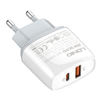 LDNIO Q229 QC3.0 / PD20W USB + Type-C Schnellladegerät mit 1m USB auf 8 Pin Kabel, EU Stecker, UK Stecker, US Stecker