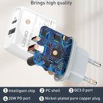 LDNIO Q229 QC3.0 / PD20W USB + Type-C Schnellladegerät mit 1m USB auf 8 Pin Kabel, EU Stecker, UK Stecker, US Stecker