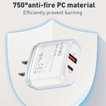 LDNIO Q229 QC3.0 / PD20W USB + Type-C Schnellladegerät mit 1m USB auf 8 Pin Kabel, EU Stecker, UK Stecker, US Stecker
