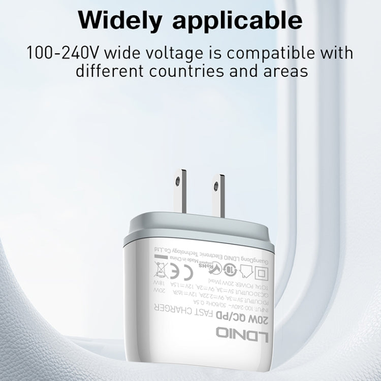 LDNIO Q229 QC3.0 / PD20W USB + Type-C Schnellladegerät mit 1m USB auf 8 Pin Kabel, EU Stecker, UK Stecker, US Stecker