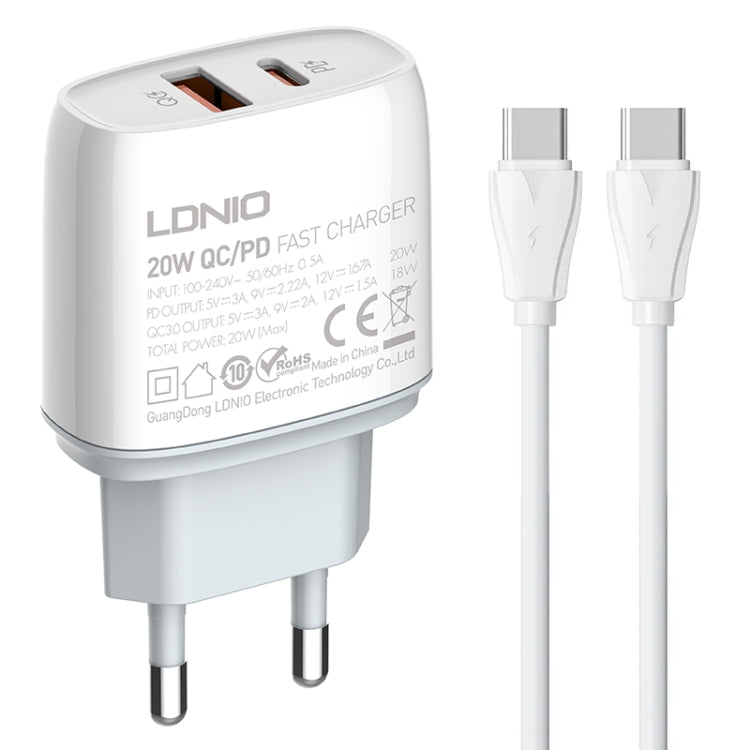 LDNIO Q229 QC3.0 / PD20W USB + Typ-C Schnellladegerät mit 1m Typ-C auf Typ-C Kabel, EU Stecker, UK Stecker, US Stecker