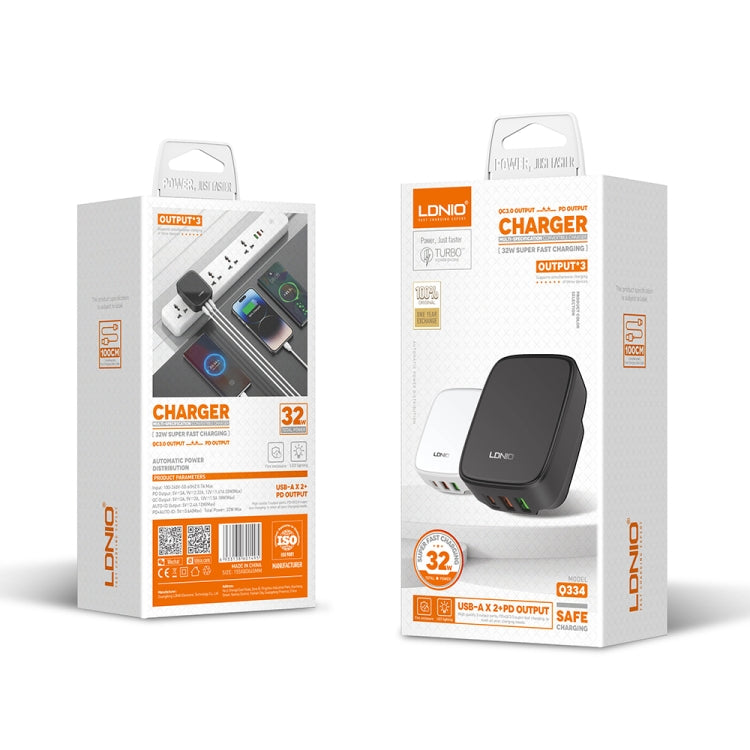 LDNIO Q334 32W Typ-C + Dual-USB-Anschluss-Ladegerät mit 1m Micro-USB-Datenkabel, EU-Stecker