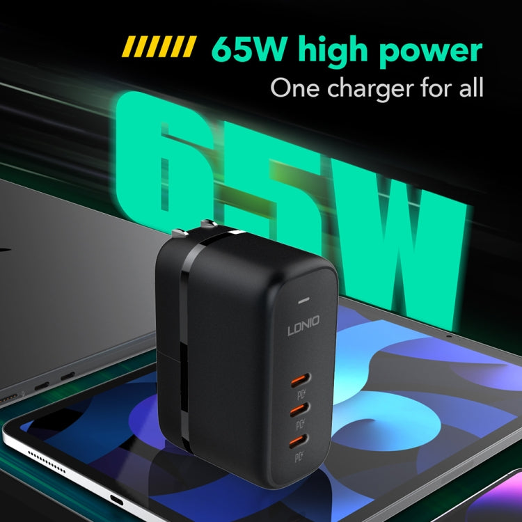 LDNIO Q367 65W GaN 3 x USB-C / Typ-C Interface Ladegerät mit 1m USB-C / Typ-C auf USB-C / Typ-C Datenkabel, EU Stecker, UK Stecker, US Stecker